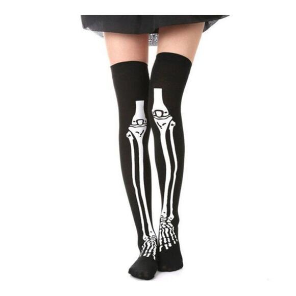 Boutique Accessories - Skeleton Stockings NEW Black White Bones Emo Cute Knee High Sock Stocking